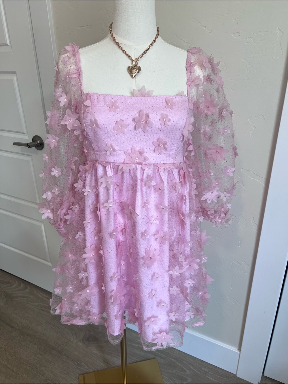 Pink Floral Puff-Sleeve Dress ~M~ NWT🌷